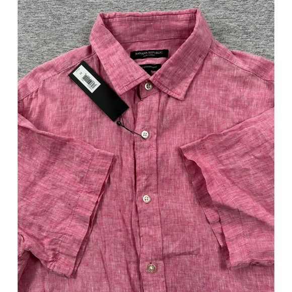 Banana Republic Shirt Mens Medium Red 100% Linen Camden Fit Short Sleeve NEW - Picture 1 of 9